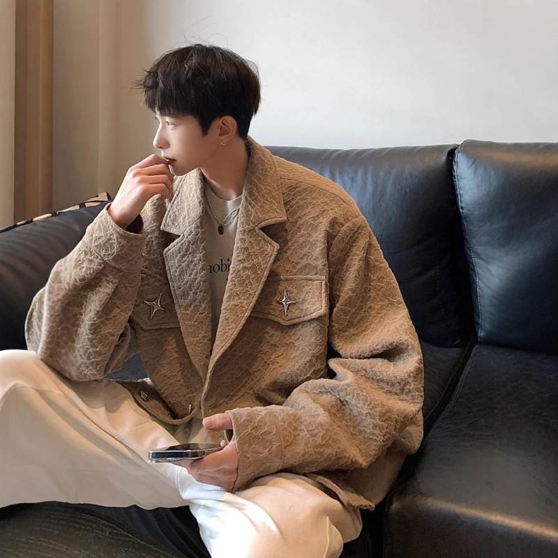 American Retro Coat Collar Jacket Men's Spring and Autumn Niche Design Bomber Jacket American Retro Coat Collar Jacket Men's Spring and Autumn Niche Design Bomber Jacket