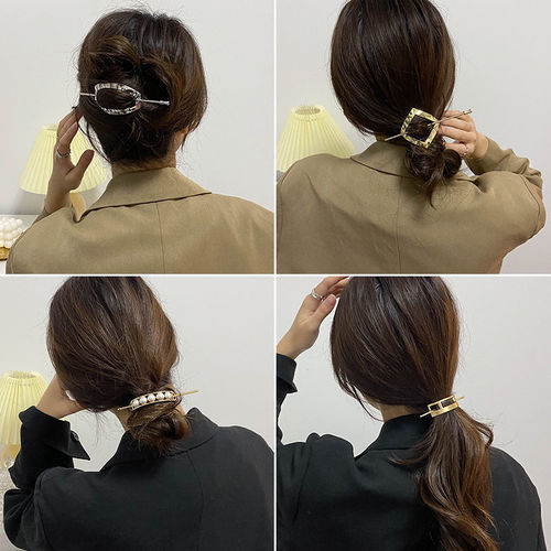 Korean-style geometric metal hairpin with a minimalist, modern, and cool vibe, suitable for updo hairstyles, Japanese temperament, daily use, curved hairpin for women and children.