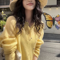 YUNSHU 優しい風合いの少し透け感のある女性用ニットセータートップス、春と秋のモヘアのゆったりとした長袖ブラウストップス