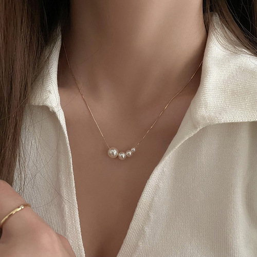  New Real Gold Electroplated Pearl Necklace Ins Style Retro Temperament Simple Necklace Versatile Fashion Necklace for Women