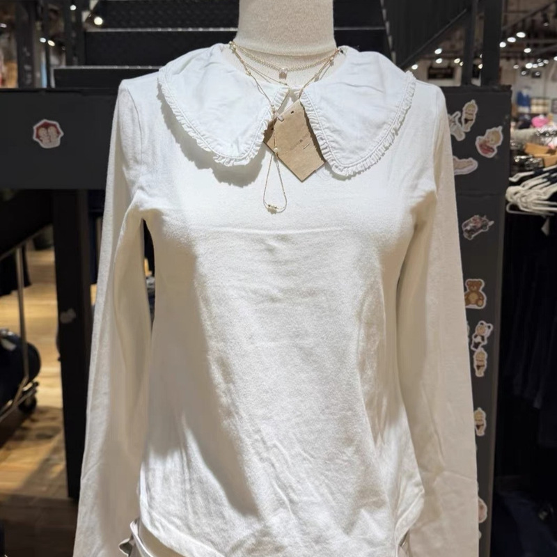BM style, sweet doll-collar white long-sleeved shirt for women, slim-fit, age-reducing, versatile base layer top, early autumn collection BM style, sweet doll-collar white long-sleeved shirt for women, slim-fit, age-reducing, versatile base layer top, early autumn collection