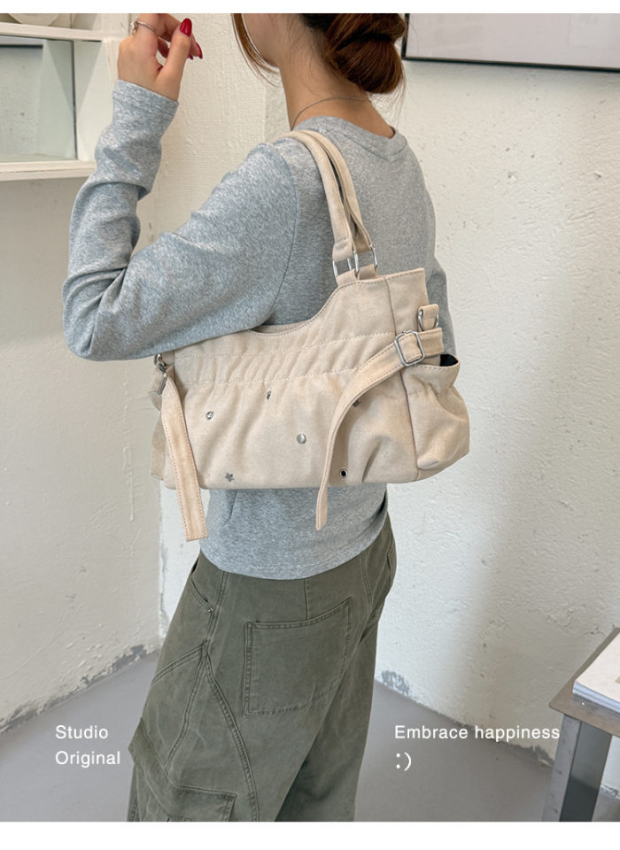 Túi tote da lộn mềm dáng shopping, túi đeo vai và đeo chéo dung lượng lớn — màu cà phê, màu nâu, màu trắng ngà, màu xám chi tiết 21