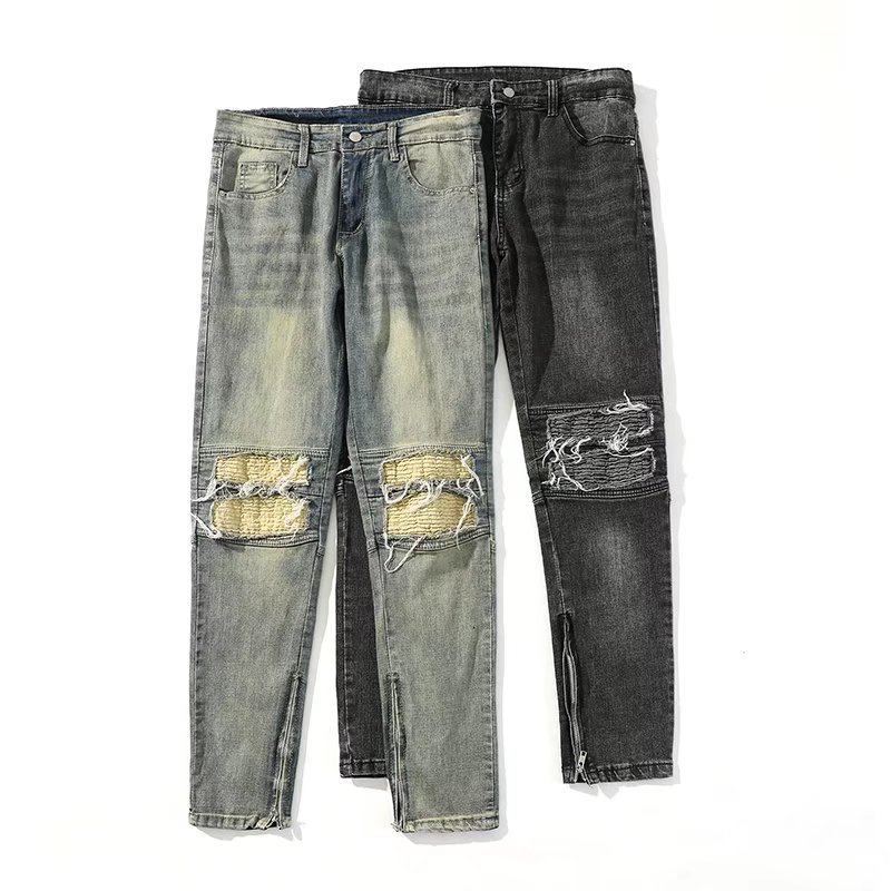 Men's Slim Fit Ripped Jeans - Stretch Denim Pants With Distressed Details For Casual Streetwear_mkmklike.com
