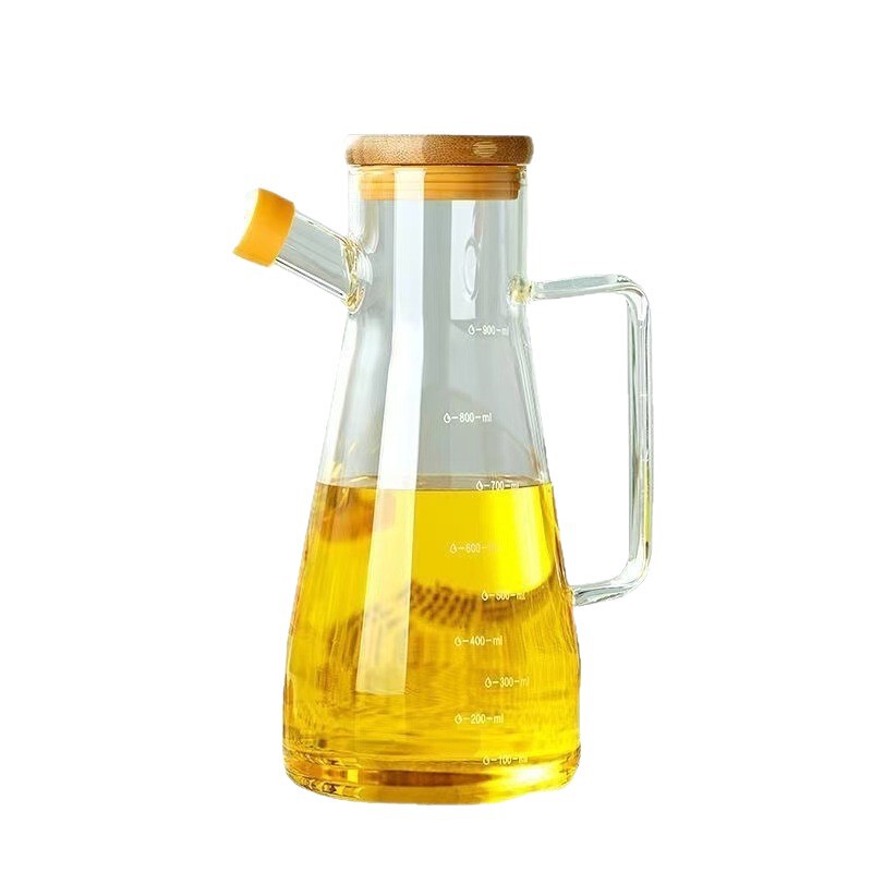 高硼硅玻璃油壶带把手家用油缸酱油醋瓶麻油调料瓶竹盖厨房倒|undefined