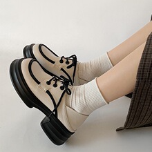 女王范矮子乐白色小皮鞋女2023新款春秋粗跟厚底法式玛丽珍单鞋