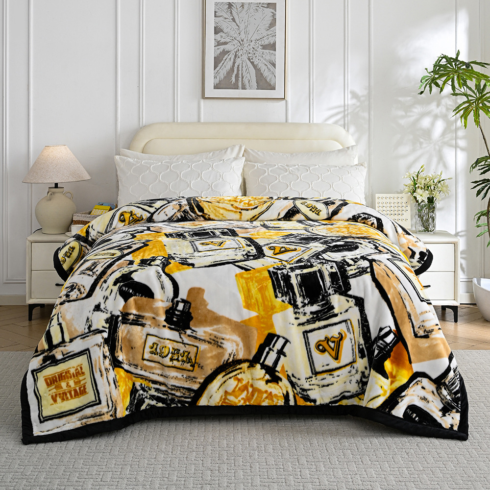 Nueva franela de leche gruesa de comercio exterior, manta de impresión cálida y agradable para la piel en invierno, manta de sofá, manta transfronteriza