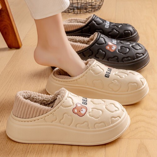 Waterproof Cotton Slippers for Women, Autumn/Winter Indoor Home Use 2025 Postpartum Season — Fleece-Lined, Heel-Encased Cotton Shoes for Winter