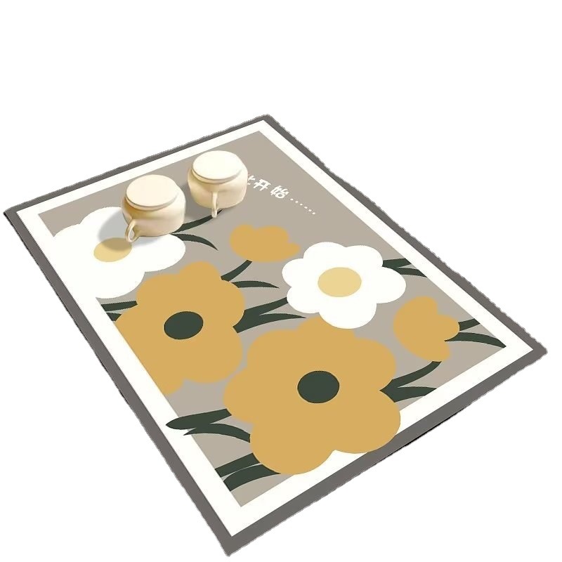 Tecnología de cocina estera de drenaje de terciopelo de dibujos animados pequeña flor hogar lavabo estera absorbente Entrada de baño estera antideslizante