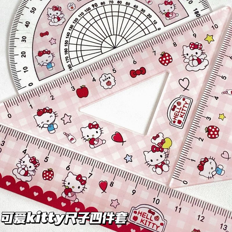 ハローキティ定規4点セット、小学生向けにカスタマイズ可能な高見え定規セット、三角定規、分度器|undefined
