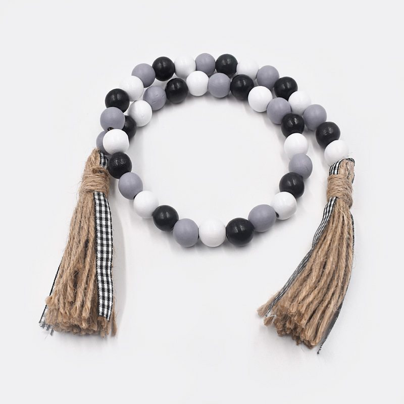 Cross-Border Hemp Rope Tassel Beaded Wooden Set Home Entrance Hanging Decoration Napkin Ring Decorative Wooden Crafts Natural Wood