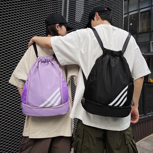 Wholesale swimming bag for women, water repellent straps, shoe position, lightweight sports fitness bag, travel beach drawstring backpack for men