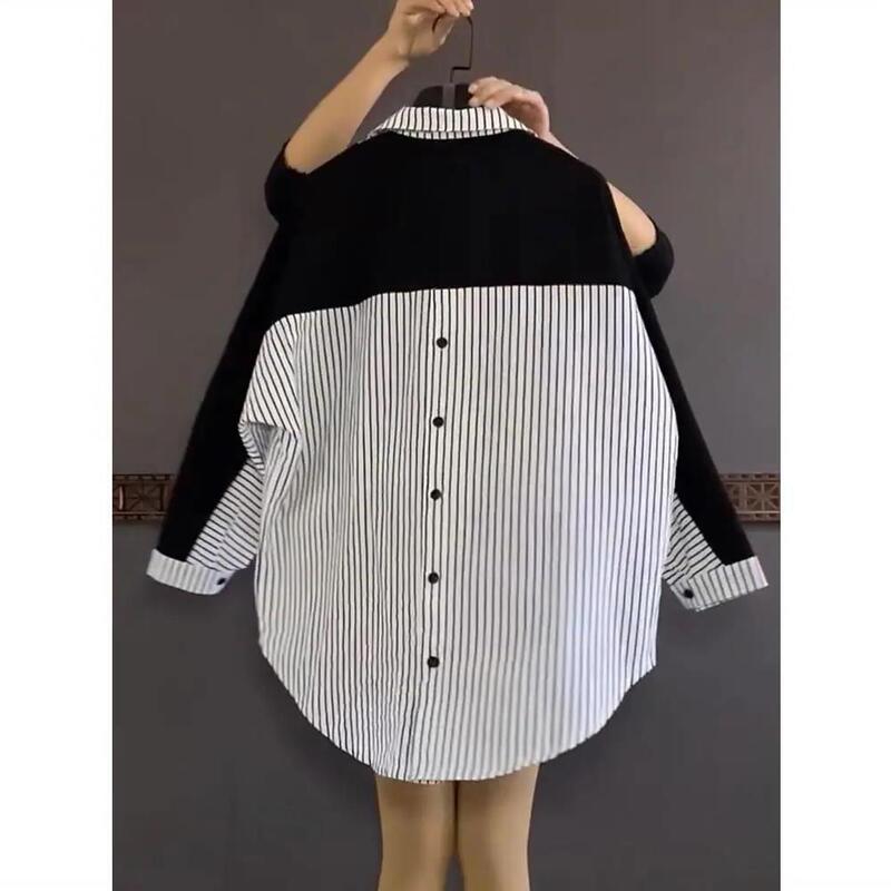 Fat Men's Plus Size Women's Loose Slimming Look Mid-length Contrasting Stripesd Shirt Fashionable Top Fashionable Flesh-covering Shirt Fat Men's Plus Size Women's Loose Slimming Look Mid-length Contrasting Stripesd Shirt Fashionable Top Fashionable Flesh-covering Shirt
