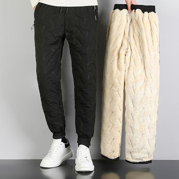 Pantalones de algodón de lana de cordero de invierno extra grande para hombre ropa exterior caliente suelta recta casual pantalones atados al tobillo