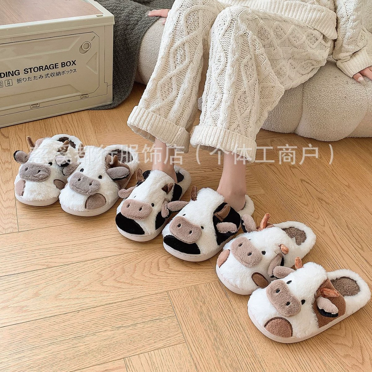 Новые тапочки из пятнистого коровьего меха Baotou, домашние хлопковые тапочки, домашние теплые плюшевые осенне-зимние тапочки на толстой подошве