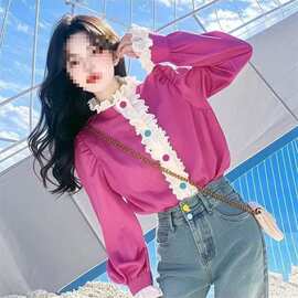 粉色感法式设计感长袖衬衫女春季减龄边洋气漂亮好看上衣