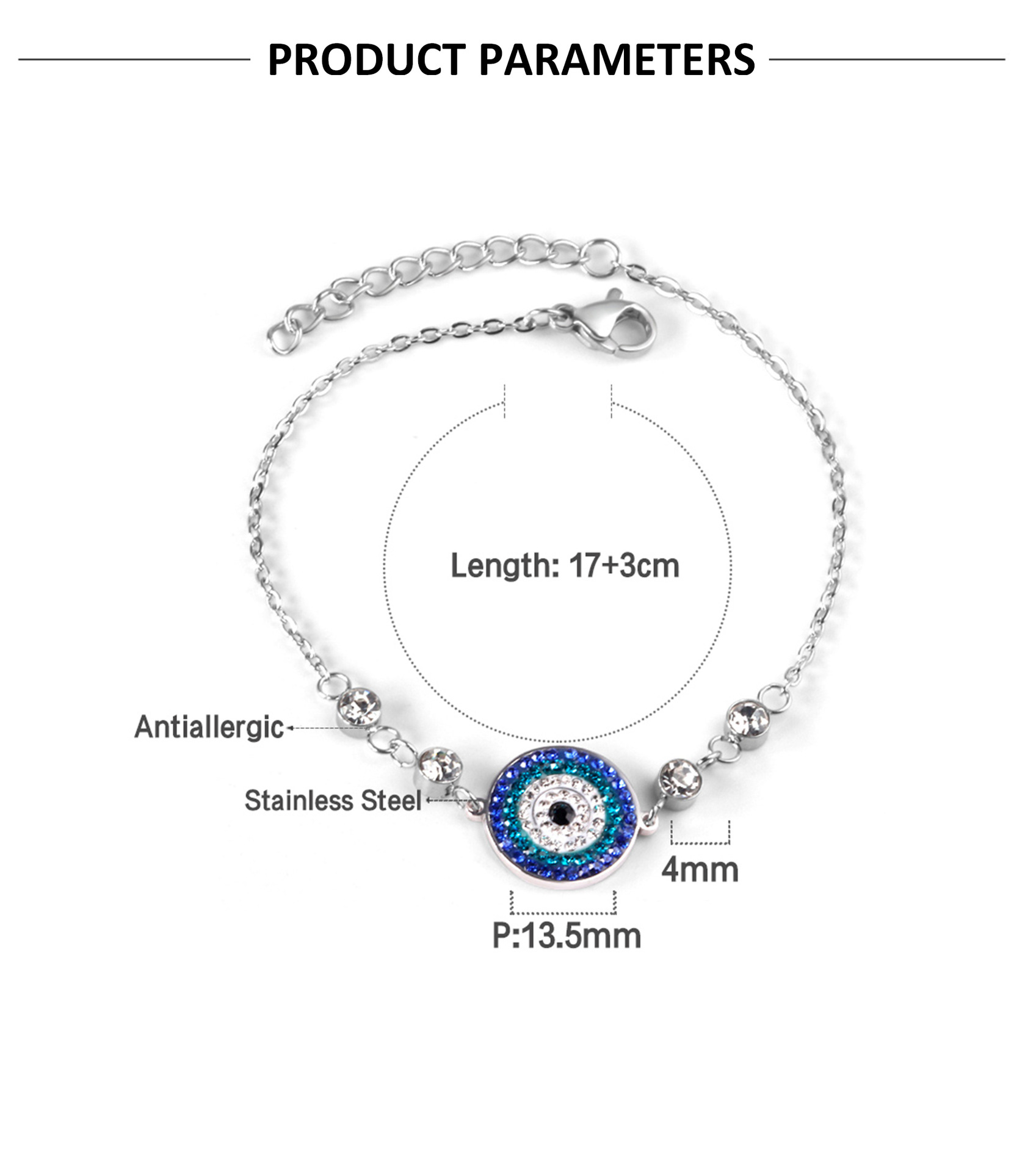 Fashion Devilu0027S Eye Stainless Steel Inlay Artificial Diamond Bracelets 1 Piece