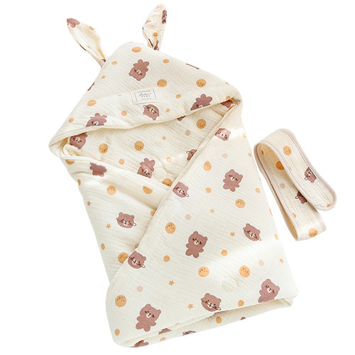 Cute cartoon baby blanket for all four seasons, newborn baby kick-proof swaddle wrap with big rabbit ears