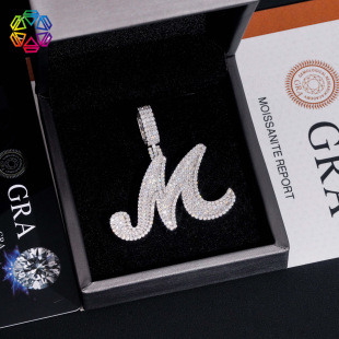 [Trendy Hip-Hop Style] 925 Silver Inlaid with Moissanite Personalized Letter m Pendant Can Be Worn with 10mm Tennis Chain for Both Men and Women