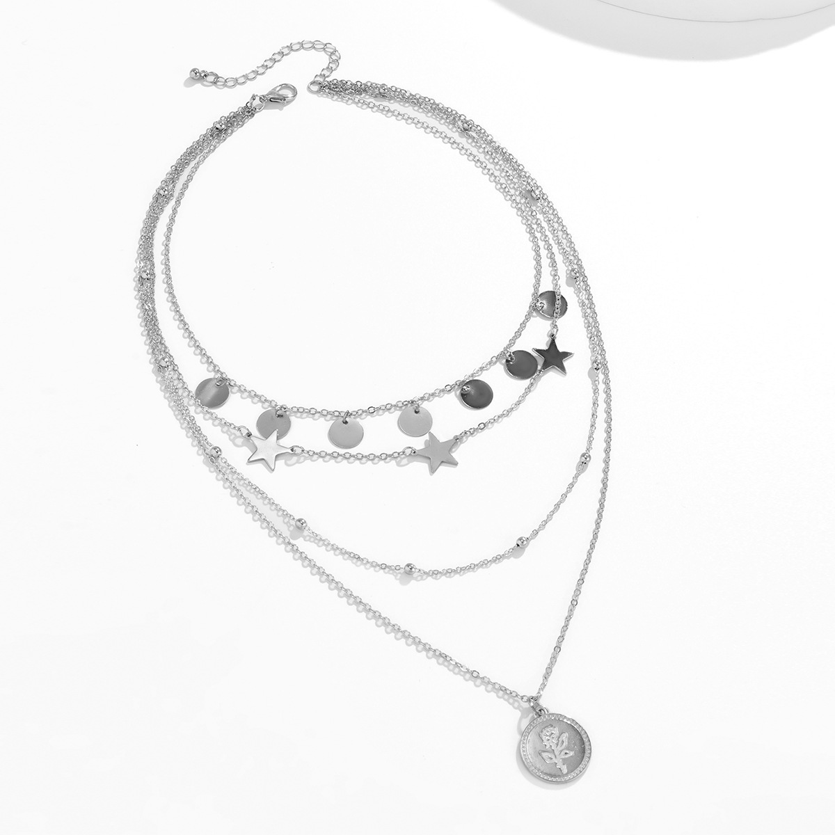 fashion copper sequins star bead chain alloy pendant necklacepicture8