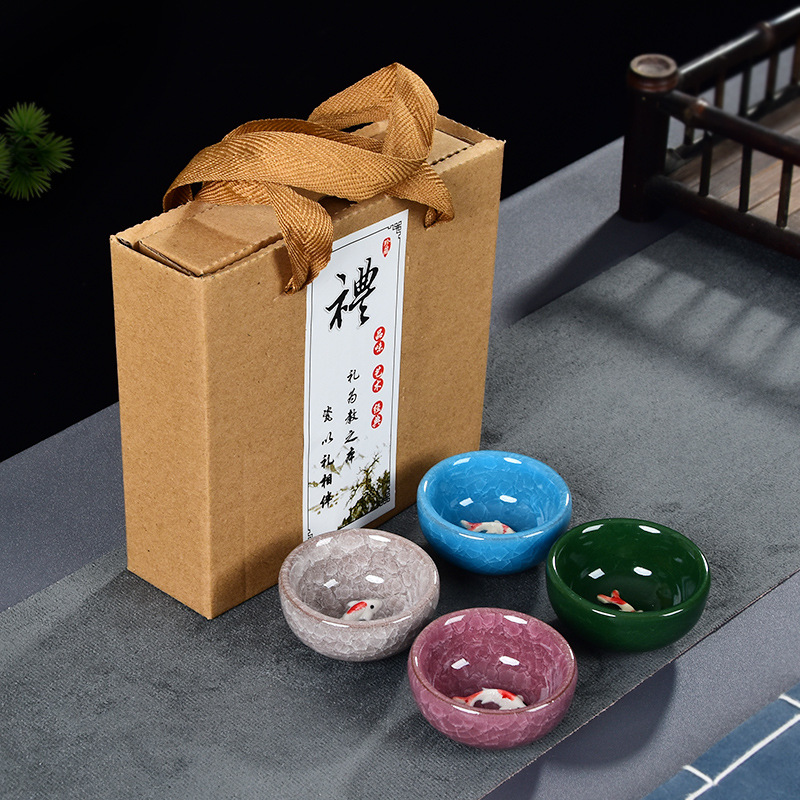 四杯冰裂纹四色装+礼盒