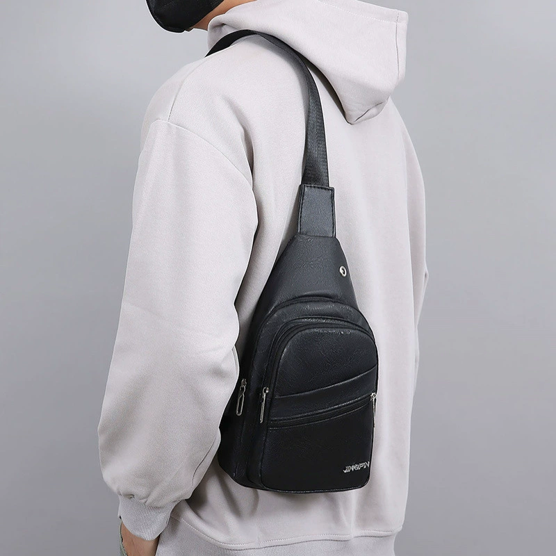 Capacious chest bag, polyurethane one-shoulder bag, genuine leather