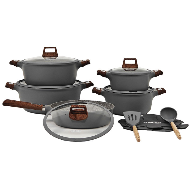 Juego de wok de olla de sopa rica DONNOR Juego de olla antiadherente de fundición a presión de aluminio