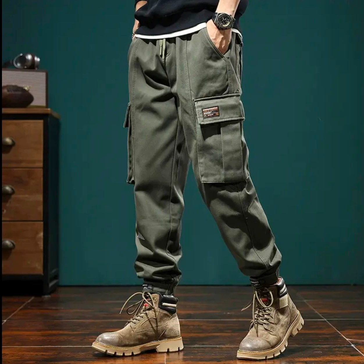 Американские ретро-карго для мужчин, осенне-зимние новые свободные шаровары больших размеров, утолщенные спортивные повседневные брюки.