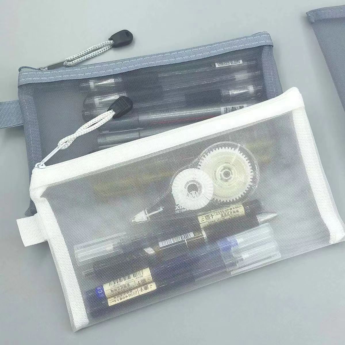 간단한 투명 메쉬 연필 가방 대용량 지퍼 보관 가방 문구 가방 학생 창조적 인 인터넷 축하 시험 파일 가방