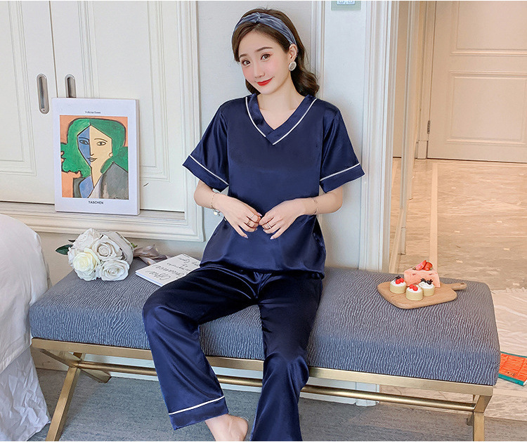 模造糸半袖少女パジャマセットシルク春夏ズボン襟ホーム服クロスボーダーメーカー直供|undefined