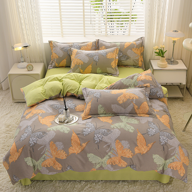 Ropa de cama de algodón agradable para la piel, funda de edredón, ropa de cama de alta gama, juego de cuatro piezas de lijado de algodón 100 engrosado universal de cuatro estaciones