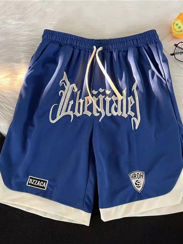 Marca de moda color sólido costura de contraste simple tubo recto suelto de cinco puntos pantalones deportivos casuales de verano pantalones cortos masculinos ins