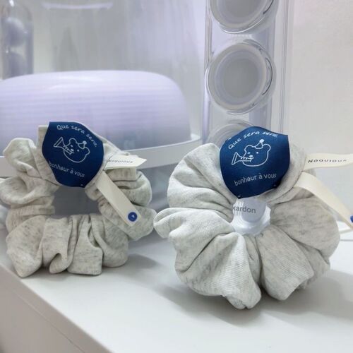 Korean INS style Korean hashtag large intestine hair tie relaxed casual cute cotton ribbon little bear oatmeal color beige color