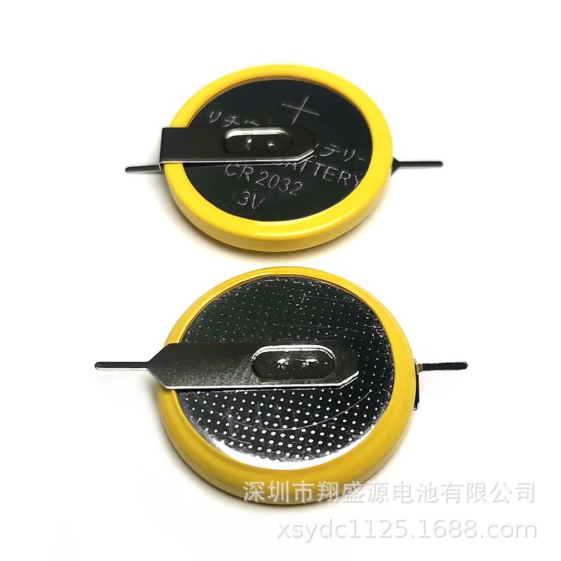 工厂供应CR2032针脚贴片电池180°正折负极焊脚CR2032高容量电池