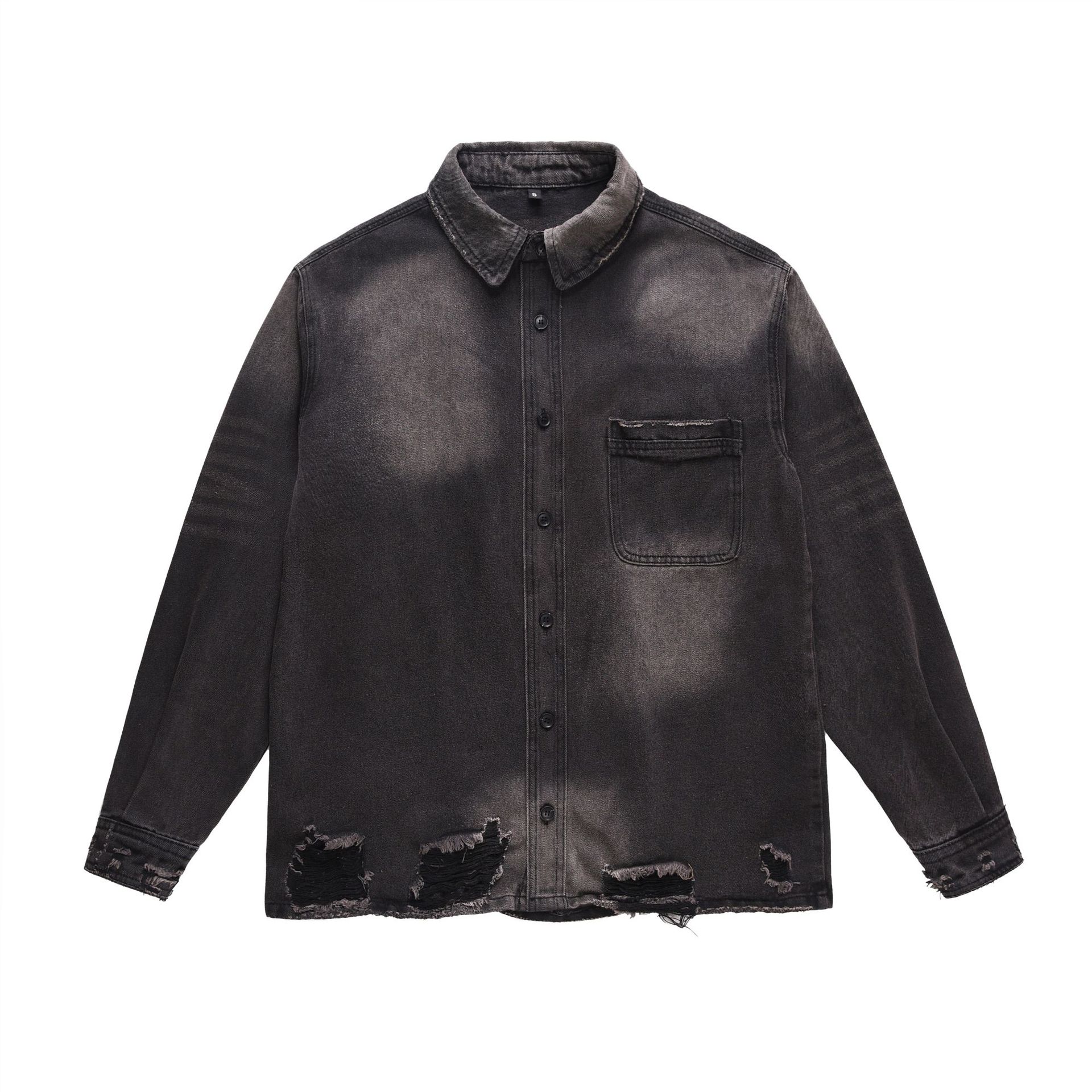 Abbigliamento maschile, giacche da uomo e da donna alla moda di strada, giacche in denim con baffi di gatto strappati e lavati, giacche in denim lavato di base_voghion.com
