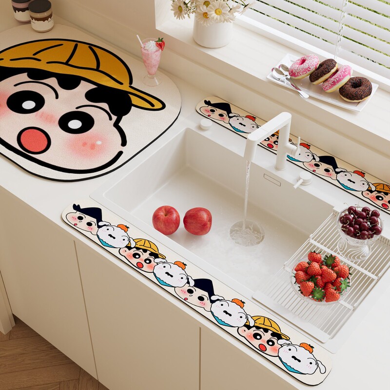 Cute Irregular-Shaped Kitchen Draining Mat, Narrow-Edge Splash-Proof Water-Absorbing Mat for Sink Faucet, Diatomaceous Earth Mat for Washbasin