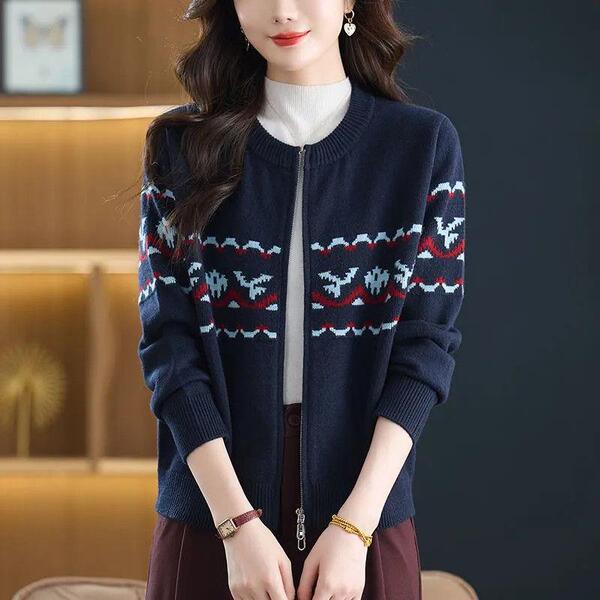 Autumn cardigan with a round collar