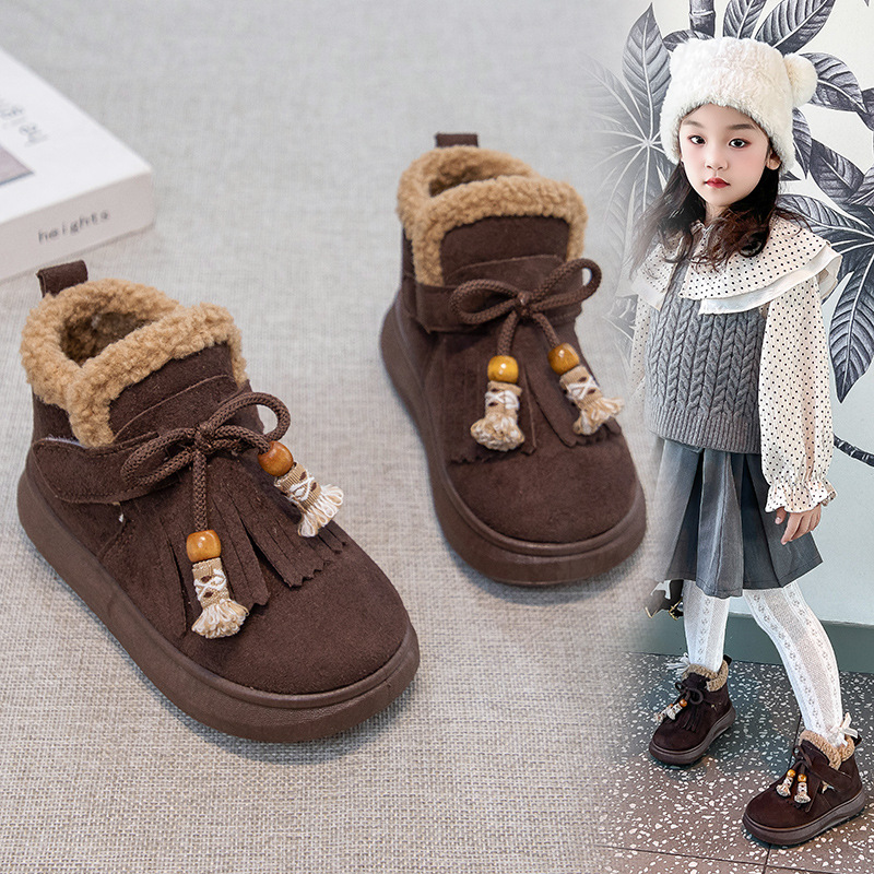 Botas de niñas peluche calentamiento de algodón zapatos de invierno 2026 nuevos niños botas de algodón gruesas botas de nieve de niñas