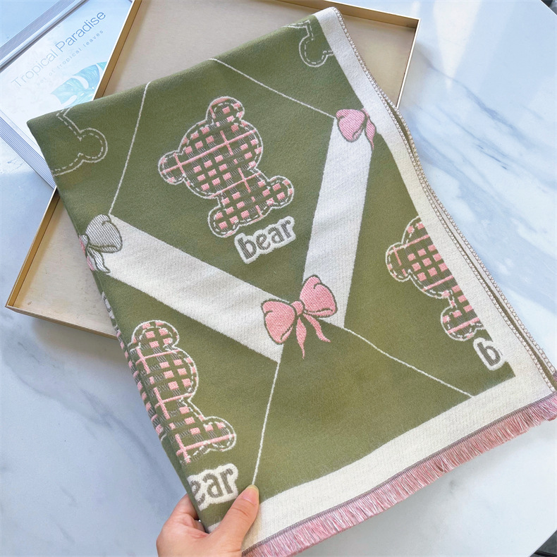 Nuove sciarpe autunno inverno, dolce fascia da collo con orsetto dei cartoni animati e carina ragazza, tendenza scialle caldo per studenti_voghion.com