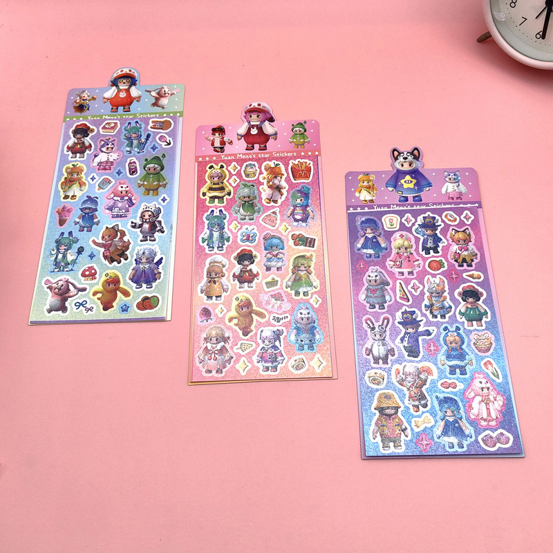 18枚の非繰り返しレーザー防水ステッカー、ハンドブックステッカー、かわいい漫画のキャラクターおもちゃ、サンリオイチゴクマラブ|undefined