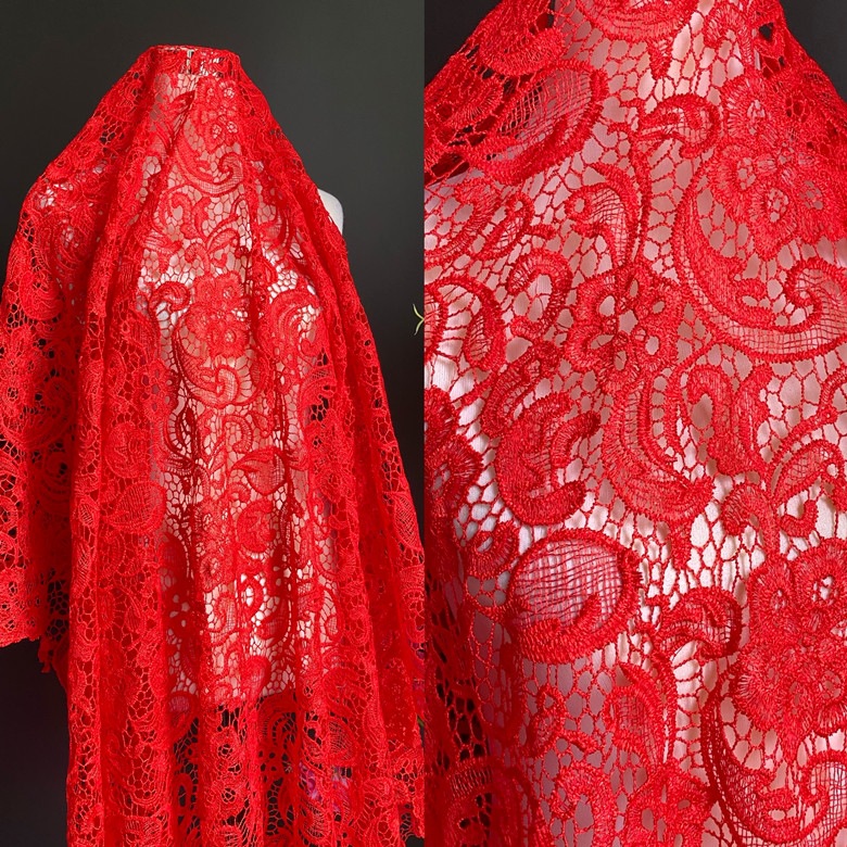 进口重磅加厚腰果形立体刺绣水溶蕾丝布料礼服服装蕾丝面料布料