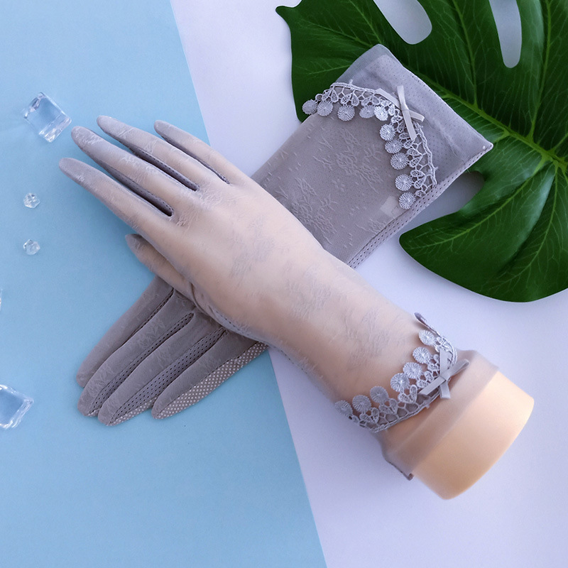 夏季防晒手套女可爱冰蕾丝降温纯色吸汗分指手套批发触屏成人手套