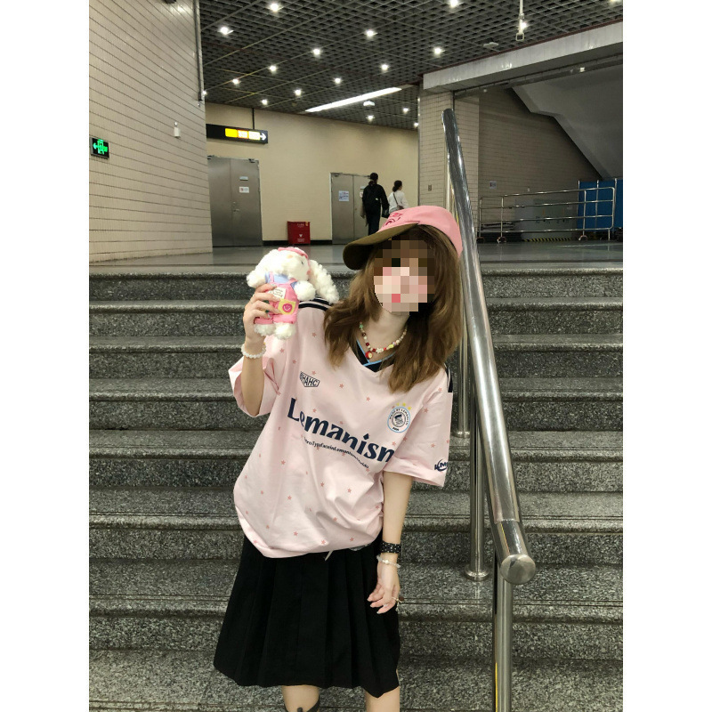 Korean-Style Sweet and Cool Style Polka Dot Letter Print Short-Sleeved T-Shirt for Women, New Summer Style, Loose and Slimming, Casual Jersey Style Korean-Style Sweet and Cool Style Polka Dot Letter Print Short-Sleeved T-Shirt for Women, New Summer Style, Loose and Slimming, Casual Jersey Style