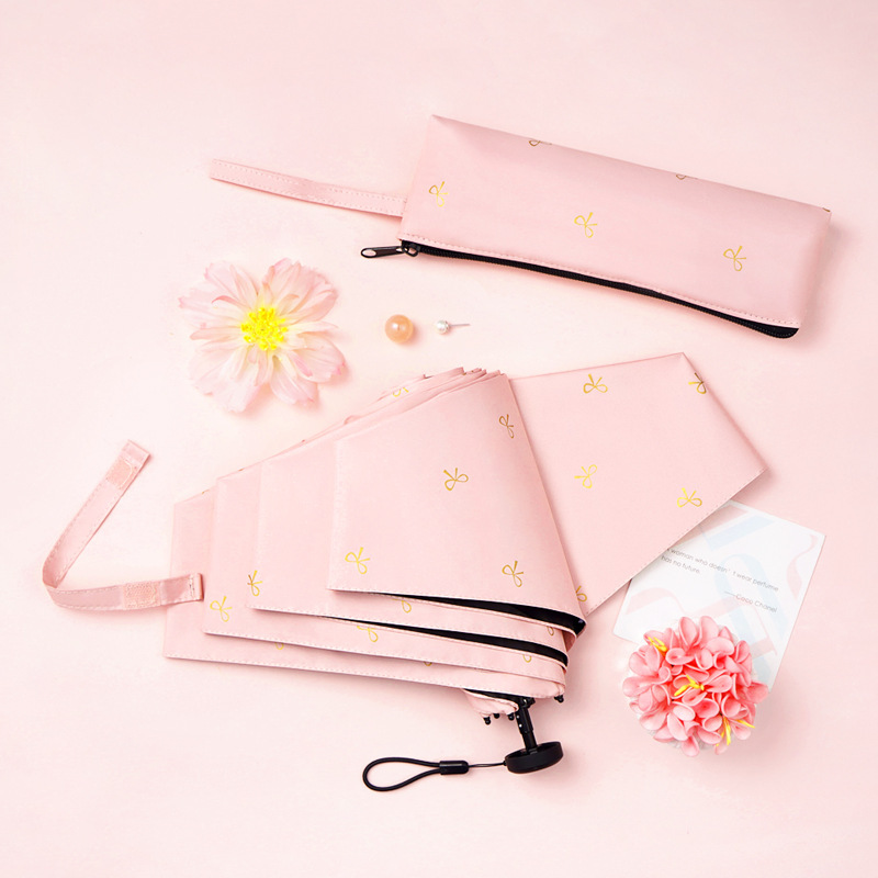 In stock folding feather umbrella ultra-light pencil case portable small black glue sun umbrella UV-proof sunny rain sun umbrella