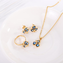 跨境穆斯林民族饰品恶魔眼睛项链三件套装新疆中东时尚戒指环批发