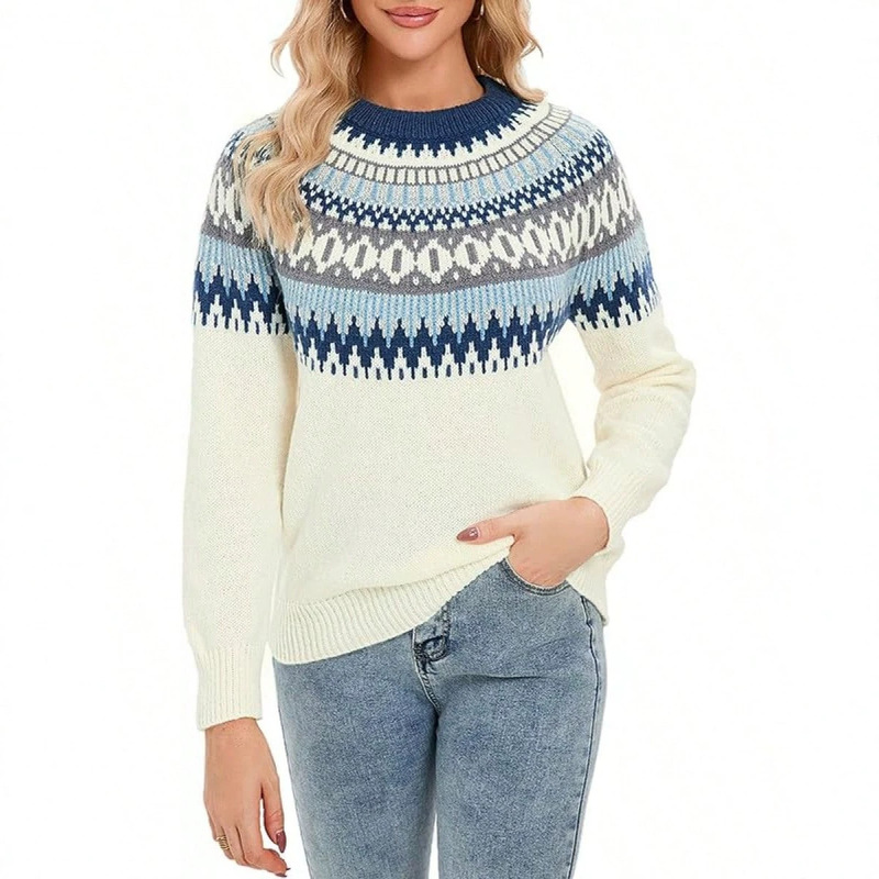 Amazon 2026 Women's Sweater Color-Block Knitwear Fashionable Versatile Sweet Comfortable Daily Casual Top Wholesale Amazon 2026 Women's Sweater Color-Block Knitwear Fashionable Versatile Sweet Comfortable Daily Casual Top Wholesale