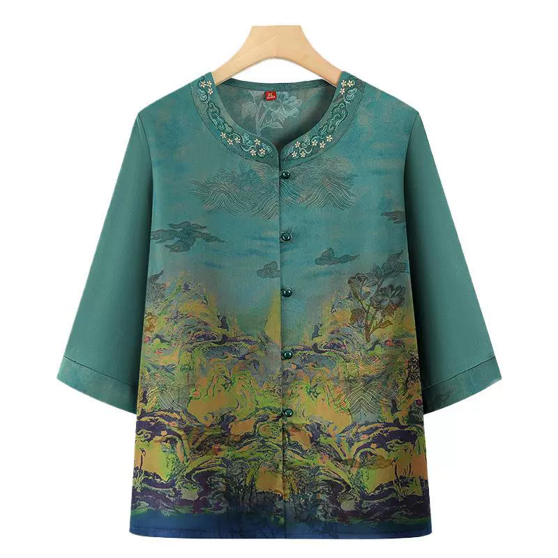 Летние блузки для женщин среднего и пожилого возраста, одежда для бабушек, одежда для мам, новые топы и кардиганы в стиле шинуазри для женщин 70 и 80 лет.