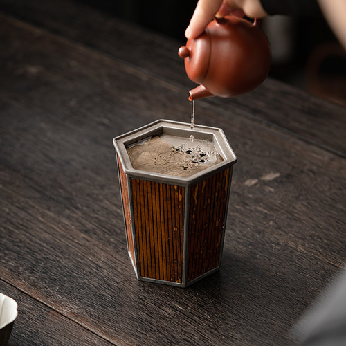 Xiangfei Bamboo Hexagonal Jianshui Retro Small Dry Kung Fu Tea Set Tea Residue Tank Water Bowl Washing Tea Ceremony Tea Washing Accessories