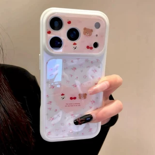 粉色小熊适用亚克力苹果17PROMAX高颜值大视窗手机壳iPhone16少女