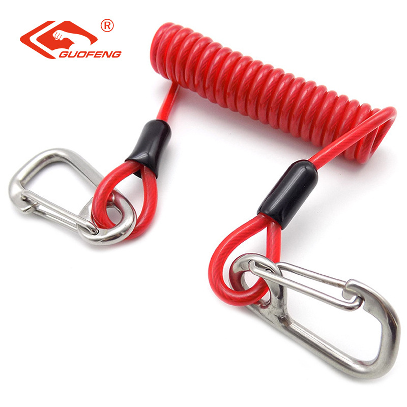 Fábrica de fuente de Guangdong 304 gancho de acero inoxidable equipo de pesca anti-perdida de resorte de acero cuerda de alambre de acero cámara cuerda de color