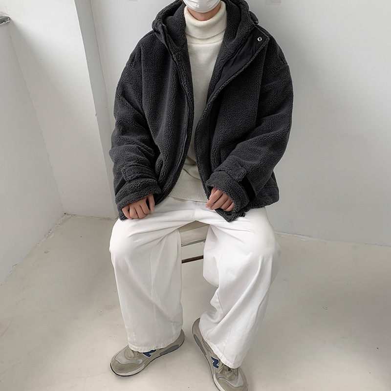 빈티지 두꺼운 새 YA 잘 생긴 양고기 양털 캐주얼 코튼 코트 다크 코튼 의류 INS WINTER BOYS 트렌디 브랜드 후드